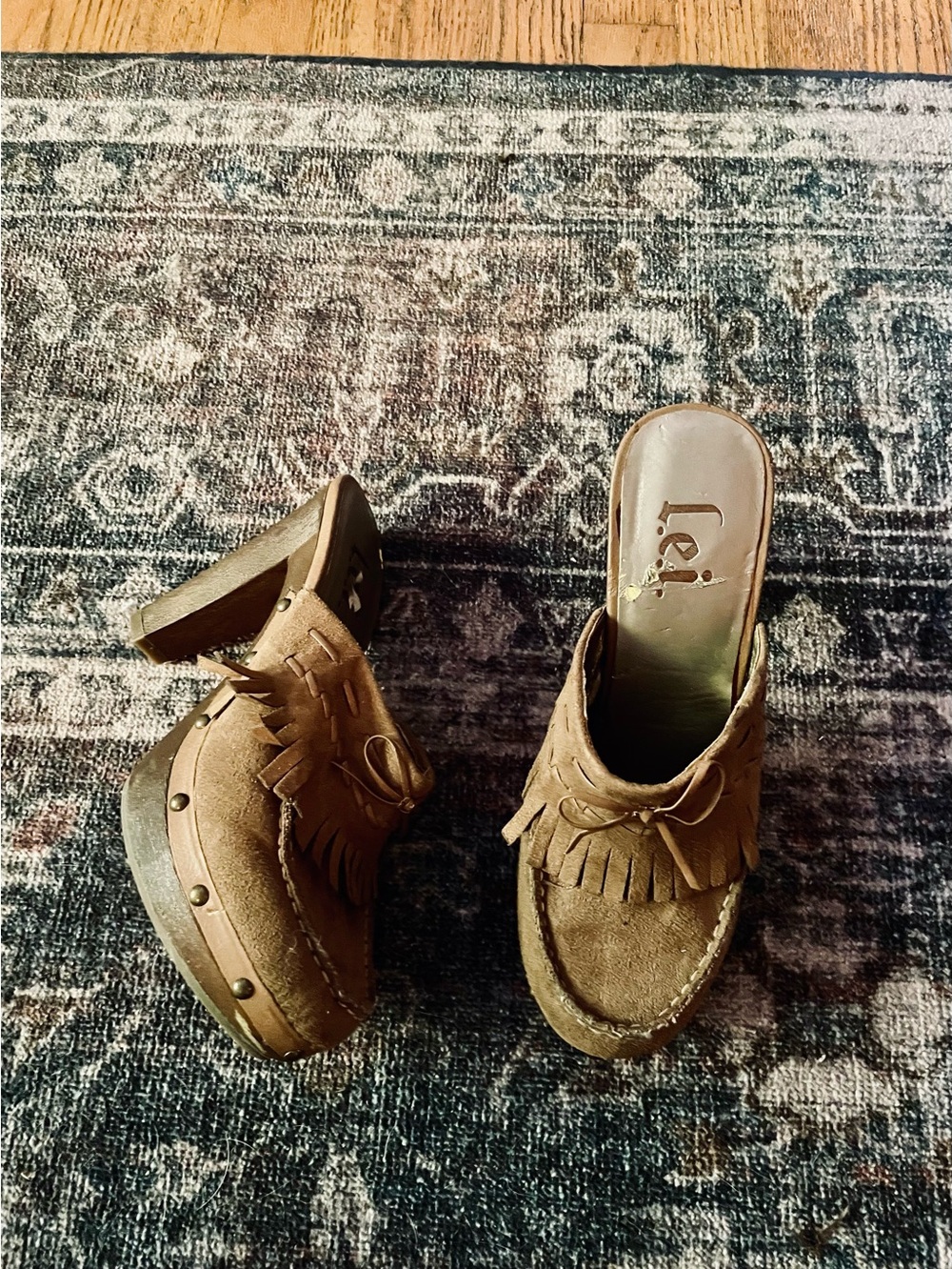 L.e.i. Vintage tassel mule platform heels